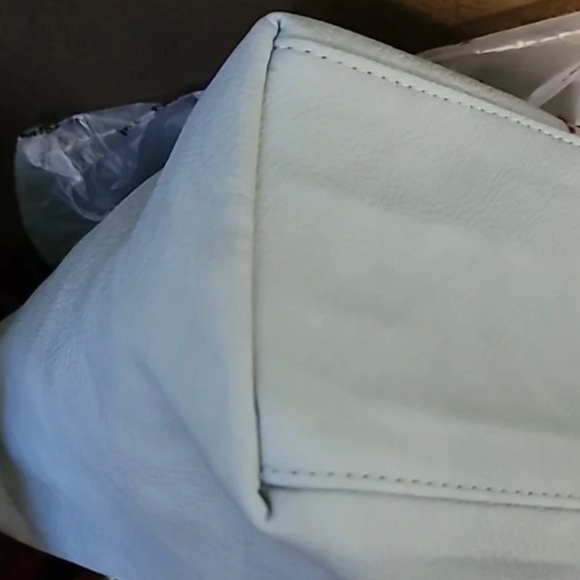 NWT Montana West Tote Bag Top Handle Oversized Handbag Light Blue Brown Piping - Picture 13 of 14